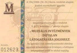 Minisztérium által kibocsájtott Múzeumi belépő (sárga színű)